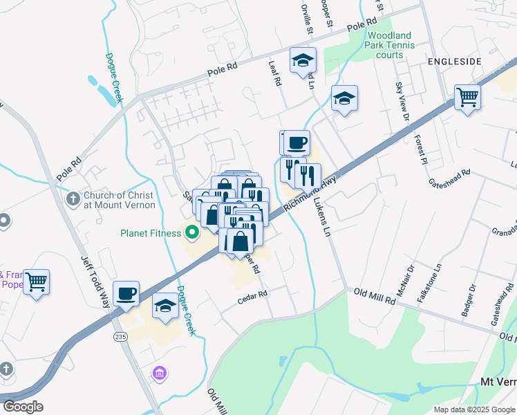 map of restaurants, bars, coffee shops, grocery stores, and more near 8668 Richmond Highway in Alexandria