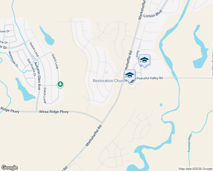 map of restaurants, bars, coffee shops, grocery stores, and more near 7601 Alpine Daisy Drive in Colorado Springs