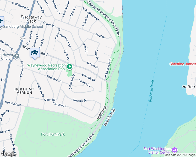 map of restaurants, bars, coffee shops, grocery stores, and more near 825 Waynewood Boulevard in Alexandria