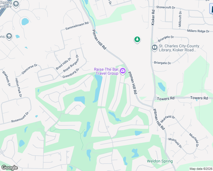 map of restaurants, bars, coffee shops, grocery stores, and more near 867 Whitmoor Drive in Weldon Spring