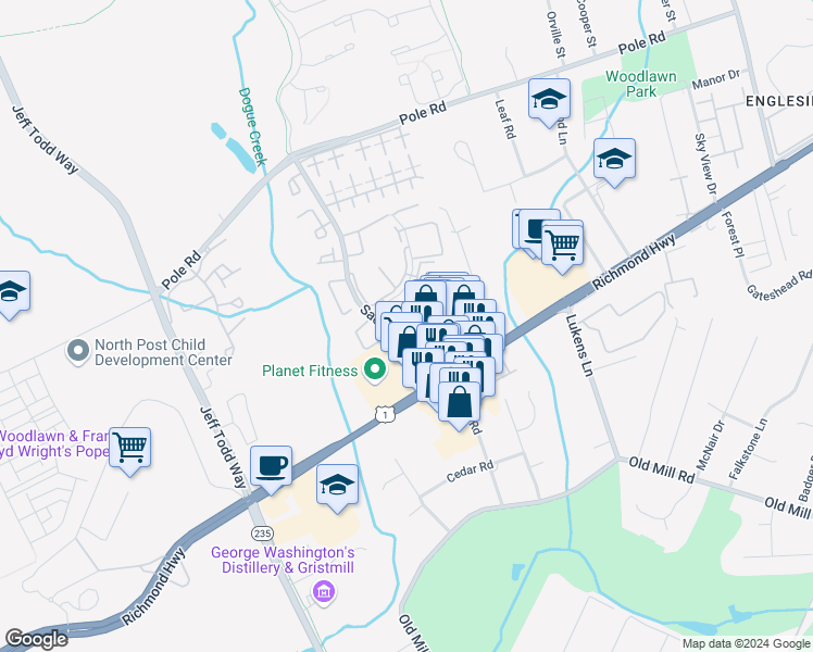 map of restaurants, bars, coffee shops, grocery stores, and more near 5390 Bedford Terrace in Alexandria
