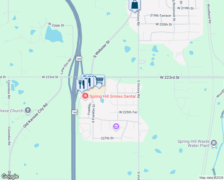 map of restaurants, bars, coffee shops, grocery stores, and more near 22379 South Jefferson Street in Spring Hill