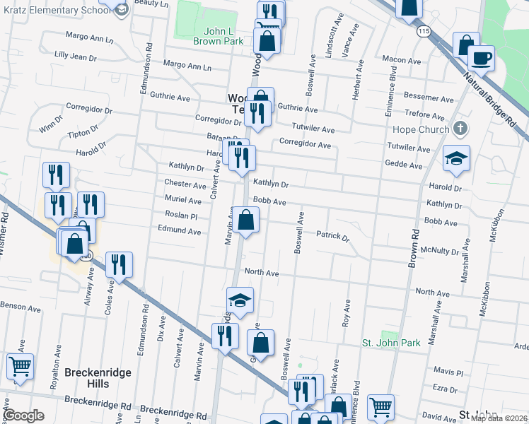 map of restaurants, bars, coffee shops, grocery stores, and more near 3719 Gordon Avenue in St. Louis