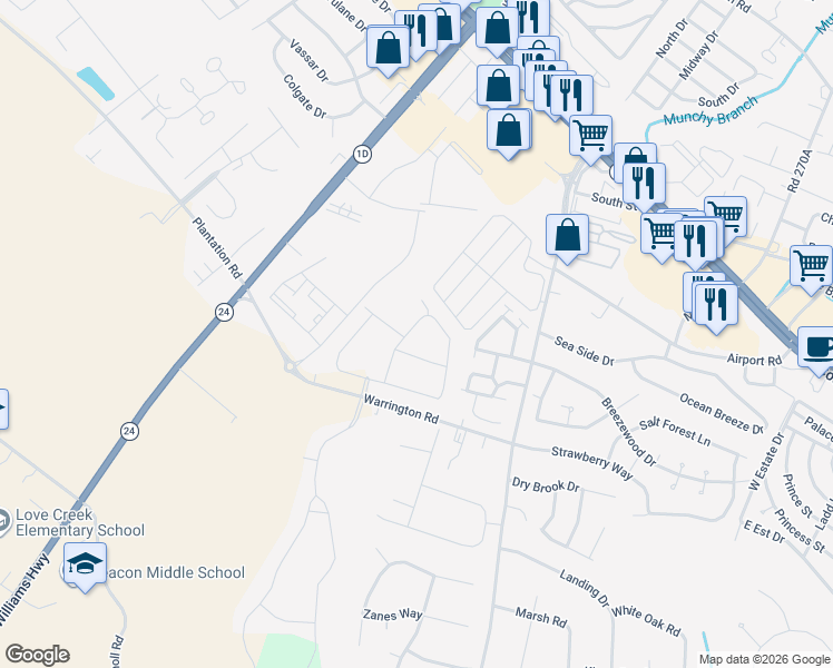 map of restaurants, bars, coffee shops, grocery stores, and more near 19436 Loblolly Circle in Dewey Beach
