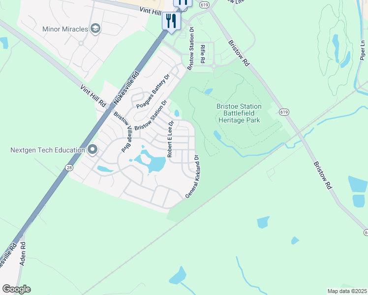 map of restaurants, bars, coffee shops, grocery stores, and more near 11762 General Cooke Drive in Bristow
