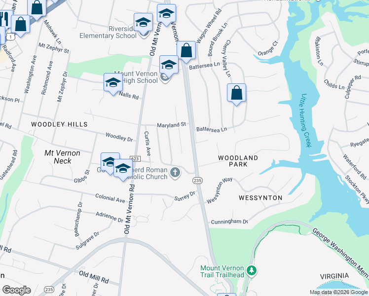 map of restaurants, bars, coffee shops, grocery stores, and more near 8635 Vernon Avenue in Alexandria