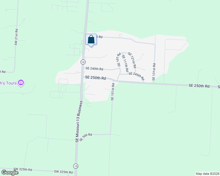 map of restaurants, bars, coffee shops, grocery stores, and more near 258 Southeast 101st Road in Warrensburg