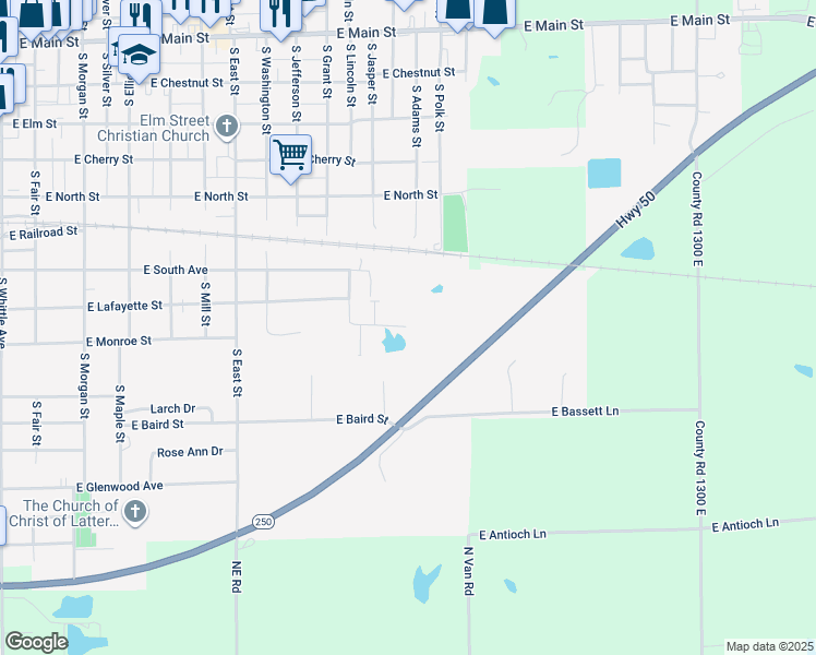 map of restaurants, bars, coffee shops, grocery stores, and more near 1013 East Monroe Street in Olney