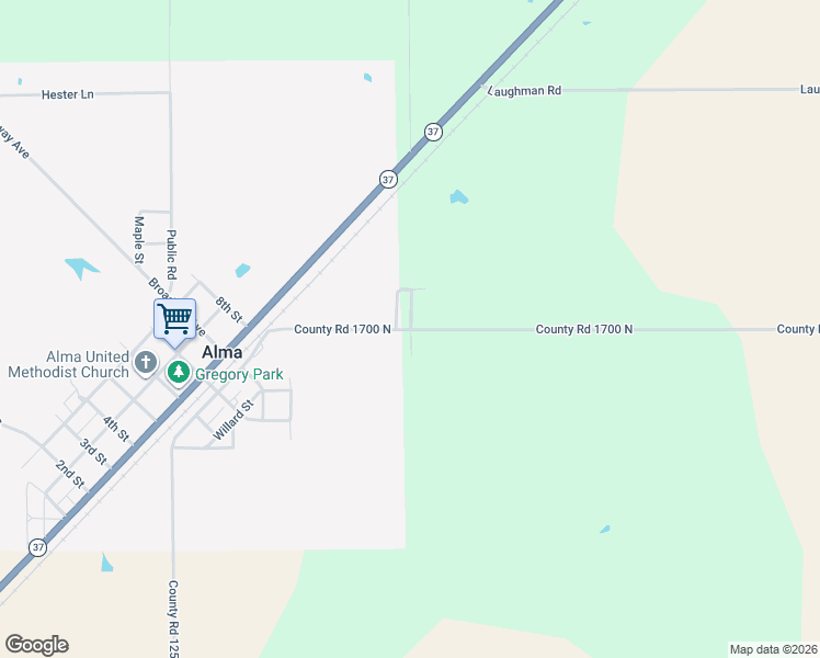 map of restaurants, bars, coffee shops, grocery stores, and more near 5111 County Road 1700 North in Alma