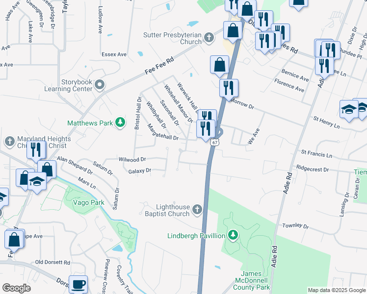 map of restaurants, bars, coffee shops, grocery stores, and more near 3305 Brierhall Drive in Bridgeton