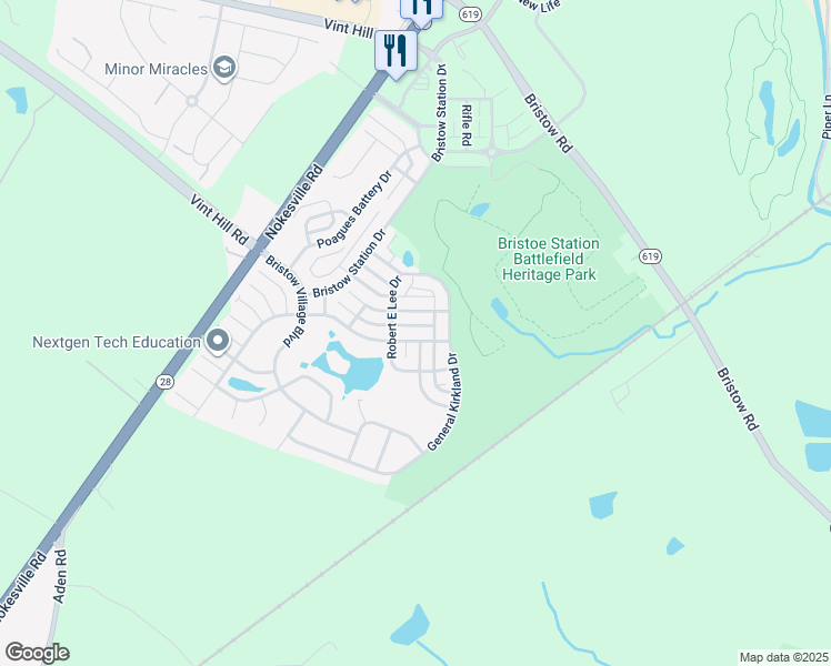 map of restaurants, bars, coffee shops, grocery stores, and more near 11770 General Cooke Drive in Bristow