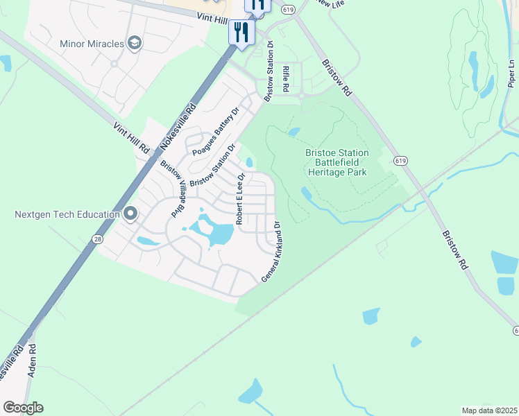 map of restaurants, bars, coffee shops, grocery stores, and more near 11762 General Cooke Drive in Bristow