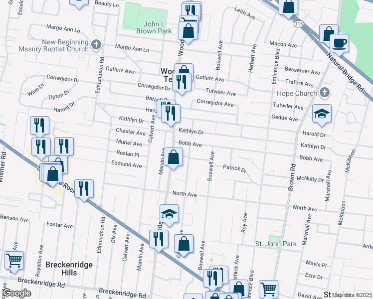 map of restaurants, bars, coffee shops, grocery stores, and more near 3719 Gordon Avenue in St. Louis