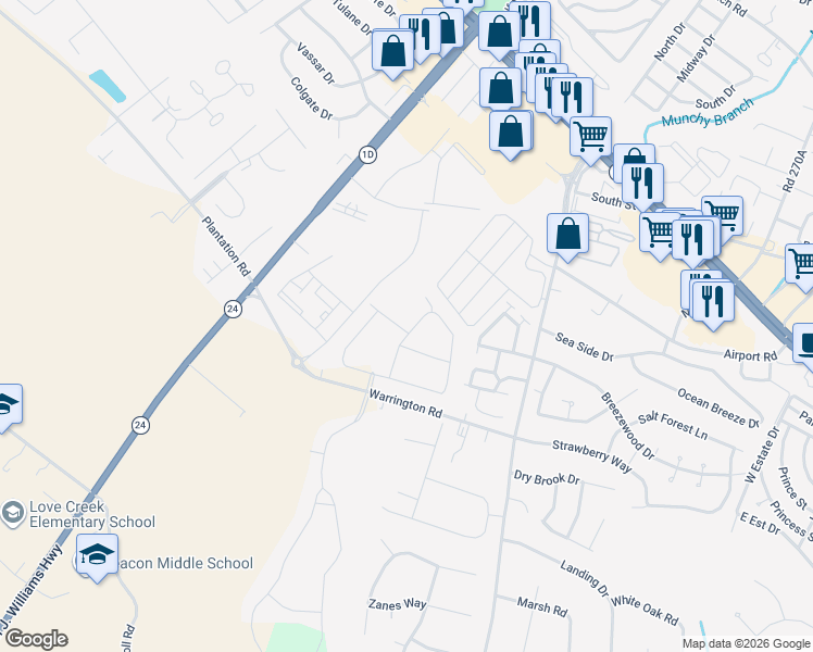 map of restaurants, bars, coffee shops, grocery stores, and more near 19436 Loblolly Circle in Dewey Beach