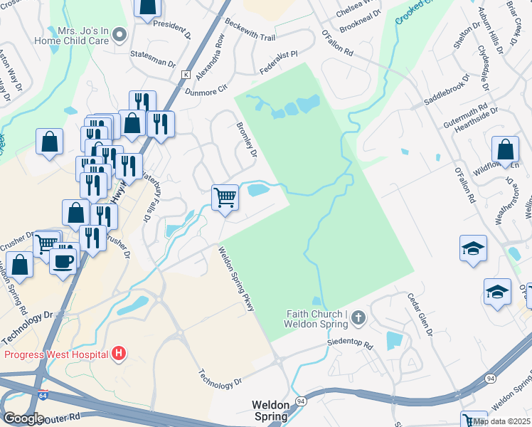 map of restaurants, bars, coffee shops, grocery stores, and more near 1297 Old Stone Drive in O'Fallon
