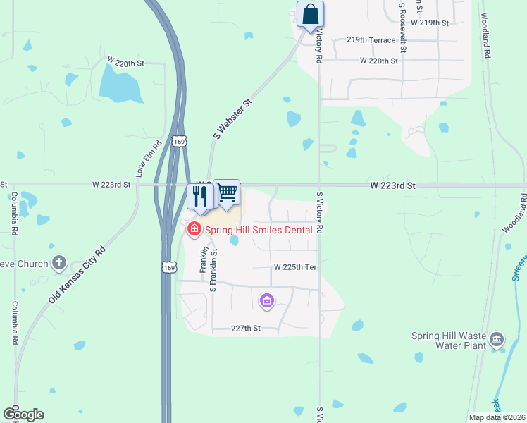 map of restaurants, bars, coffee shops, grocery stores, and more near 22379 South Jefferson Street in Spring Hill