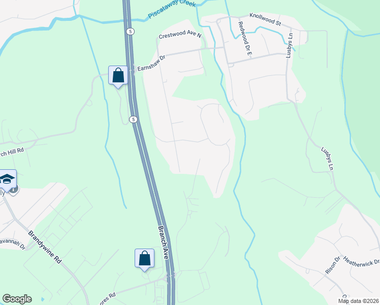 map of restaurants, bars, coffee shops, grocery stores, and more near 12105 Crestwood Turn in Brandywine
