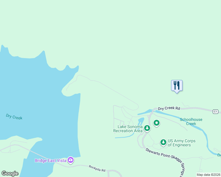 map of restaurants, bars, coffee shops, grocery stores, and more near Lake Sonoma Fish Hatchery in Geyserville