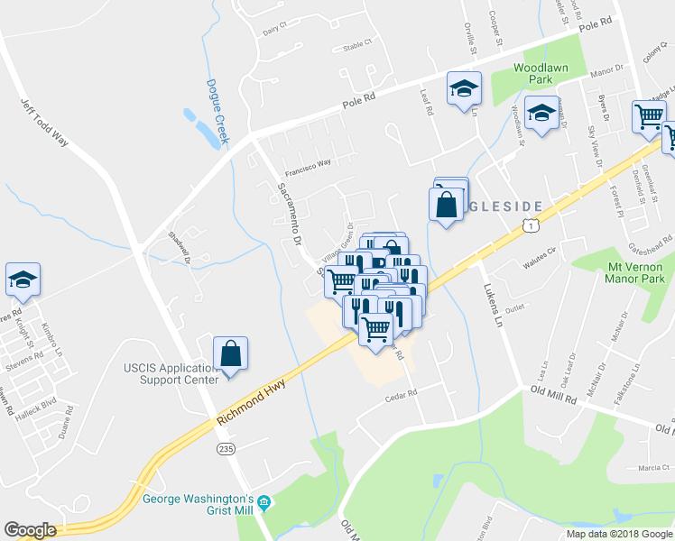 map of restaurants, bars, coffee shops, grocery stores, and more near 5386 Bedford Terrace in Alexandria