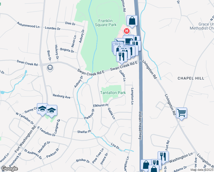 map of restaurants, bars, coffee shops, grocery stores, and more near 703 Leeward Court in Fort Washington