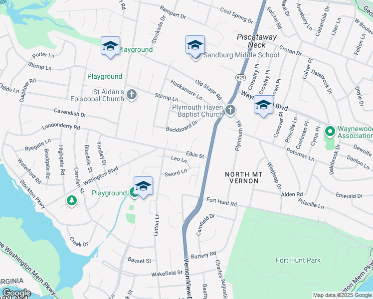 map of restaurants, bars, coffee shops, grocery stores, and more near 8612 Pilgrim Court in Alexandria