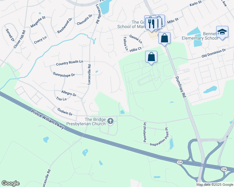 map of restaurants, bars, coffee shops, grocery stores, and more near 9316 Hersch Farm Lane in Manassas