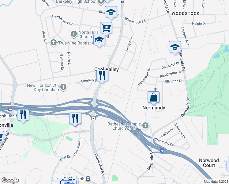 map of restaurants, bars, coffee shops, grocery stores, and more near 115 Signal Hill Drive in St. Louis