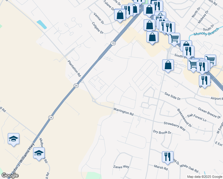 map of restaurants, bars, coffee shops, grocery stores, and more near 34885 Road 275 13A in Rehoboth Beach