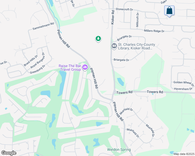 map of restaurants, bars, coffee shops, grocery stores, and more near 804 Pitman Hill Road in Weldon Spring