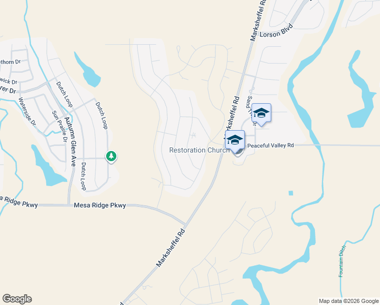 map of restaurants, bars, coffee shops, grocery stores, and more near 7553 Alpine Daisy Drive in Colorado Springs