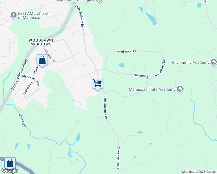 map of restaurants, bars, coffee shops, grocery stores, and more near 8004 Hillcrest Drive in Manassas