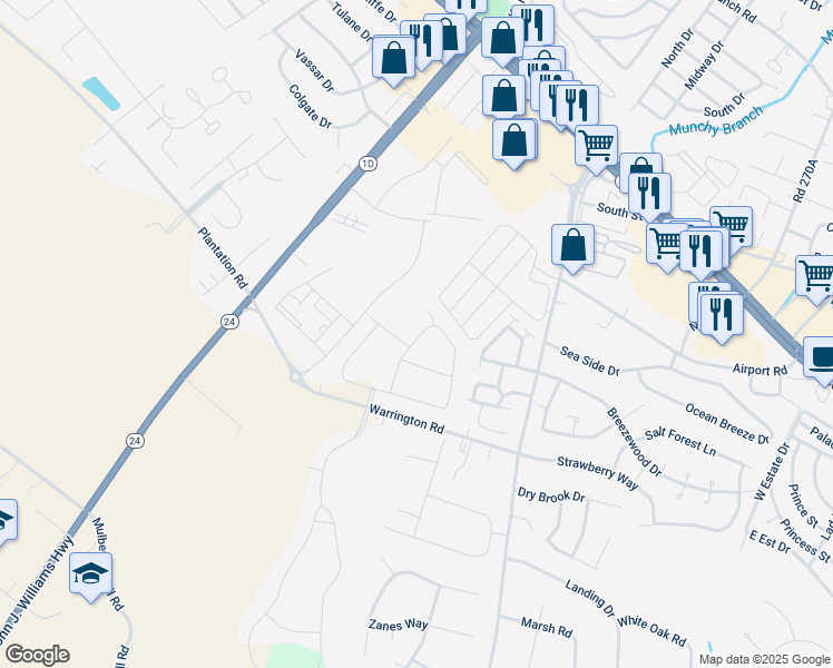 map of restaurants, bars, coffee shops, grocery stores, and more near 19430 Loblolly Circle in Dewey Beach
