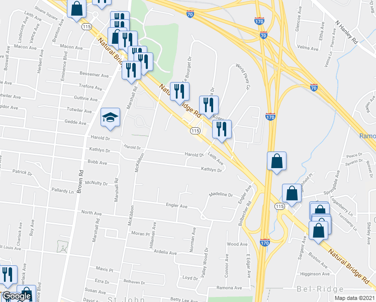 map of restaurants, bars, coffee shops, grocery stores, and more near 8601 Harold Drive in Berkeley