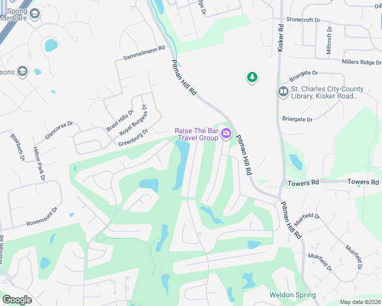 map of restaurants, bars, coffee shops, grocery stores, and more near 867 Whitmoor Drive in Weldon Spring