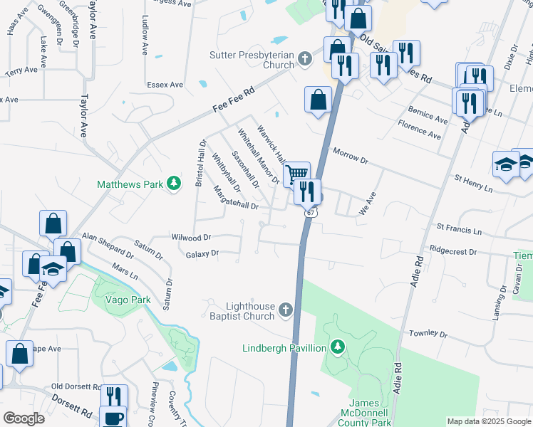 map of restaurants, bars, coffee shops, grocery stores, and more near 3305 Brierhall Drive in Bridgeton