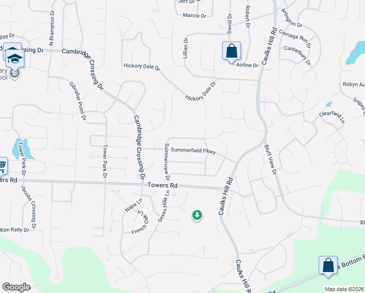 map of restaurants, bars, coffee shops, grocery stores, and more near 3945 Summerfield Parkway in Saint Charles