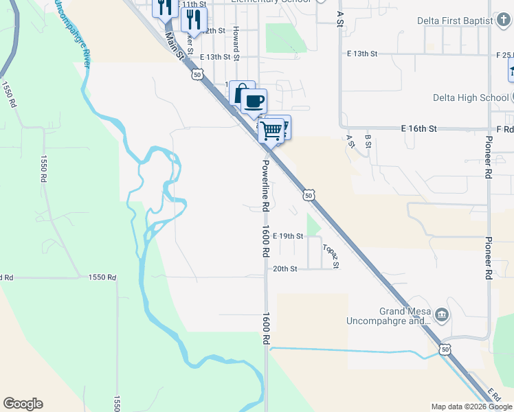 map of restaurants, bars, coffee shops, grocery stores, and more near 496 Powerline Road in Delta