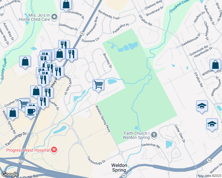 map of restaurants, bars, coffee shops, grocery stores, and more near 1297 Old Stone Drive in O'Fallon