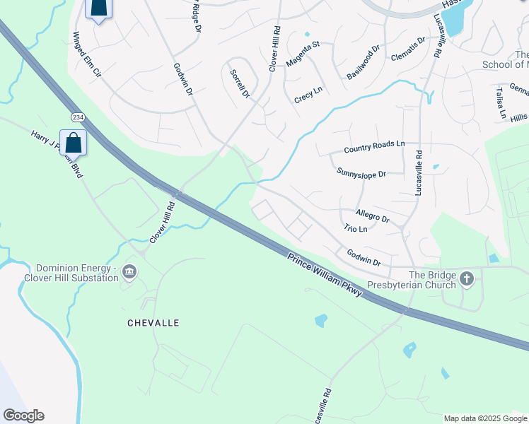 map of restaurants, bars, coffee shops, grocery stores, and more near 9841 Cheshire Ridge Circle in Manassas