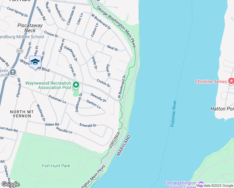 map of restaurants, bars, coffee shops, grocery stores, and more near 8616 West Boulevard Drive in Alexandria