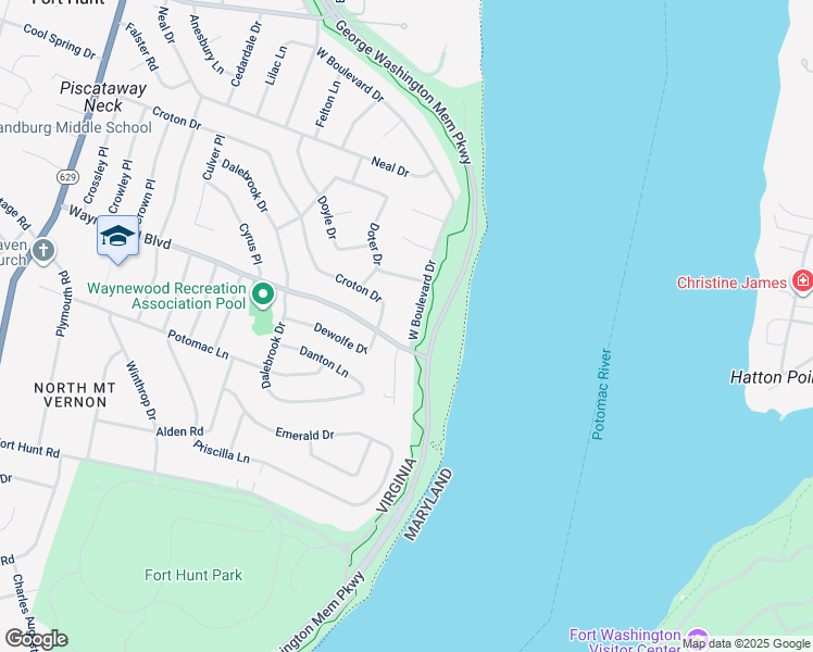 map of restaurants, bars, coffee shops, grocery stores, and more near 8616 West Boulevard Drive in Alexandria