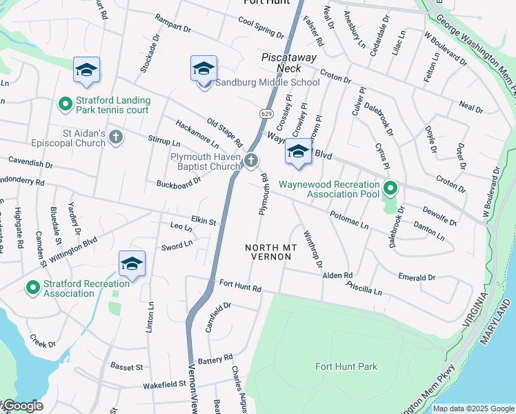 map of restaurants, bars, coffee shops, grocery stores, and more near 8628 Plymouth Road in Alexandria