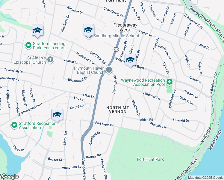 map of restaurants, bars, coffee shops, grocery stores, and more near 8628 Plymouth Road in Alexandria