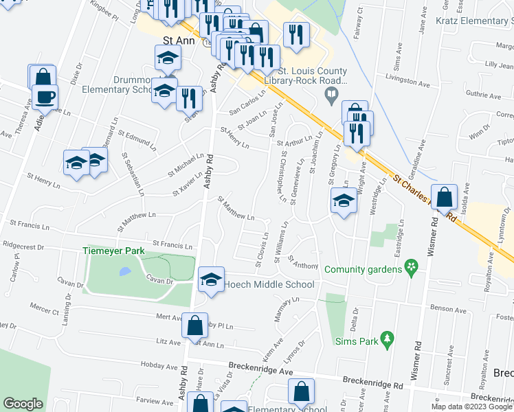 map of restaurants, bars, coffee shops, grocery stores, and more near 3500 San Jose Lane in Saint Ann