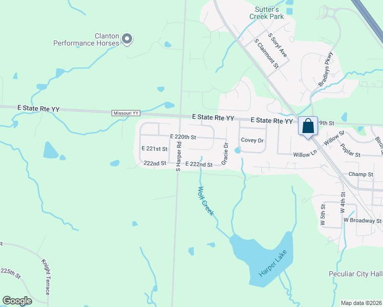 map of restaurants, bars, coffee shops, grocery stores, and more near 10104 East 222nd Street in Peculiar