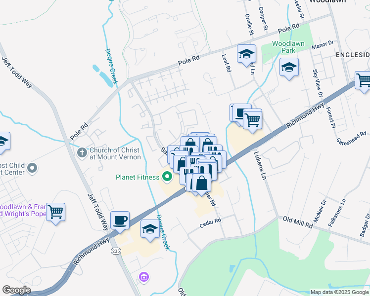 map of restaurants, bars, coffee shops, grocery stores, and more near 5375B Bedford Terrace in Alexandria