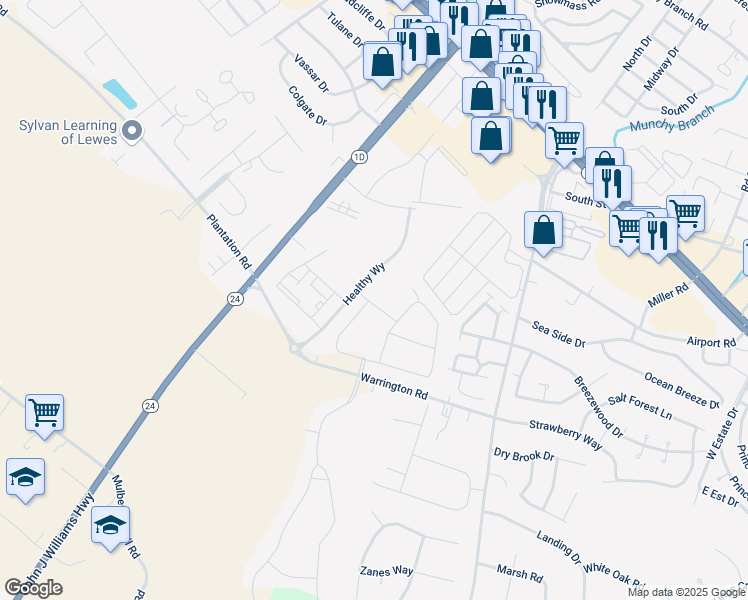 map of restaurants, bars, coffee shops, grocery stores, and more near 18229 Candy Harbor Cove in Rehoboth Beach