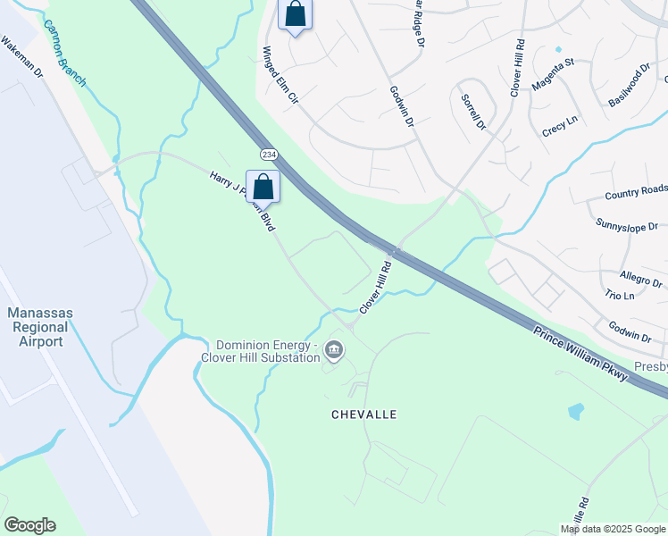 map of restaurants, bars, coffee shops, grocery stores, and more near 10100 Harry J Parrish Boulevard in Manassas