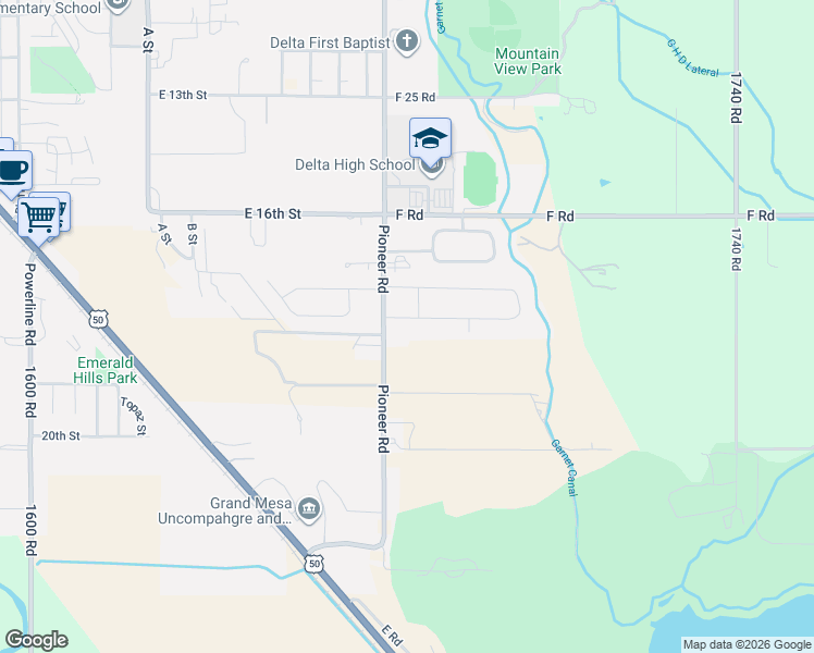 map of restaurants, bars, coffee shops, grocery stores, and more near 2120 Pioneer Road in Delta