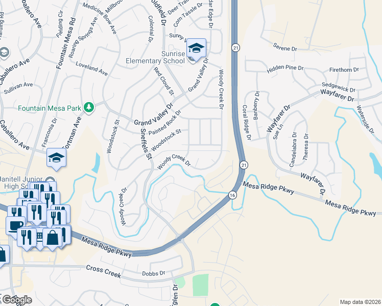 map of restaurants, bars, coffee shops, grocery stores, and more near 7425 Saberwood Drive in Colorado Springs